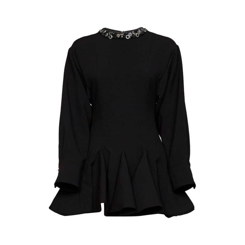 Des Phemmes Women Black Stretch Crêpe Embroidered Flared Mini Dress